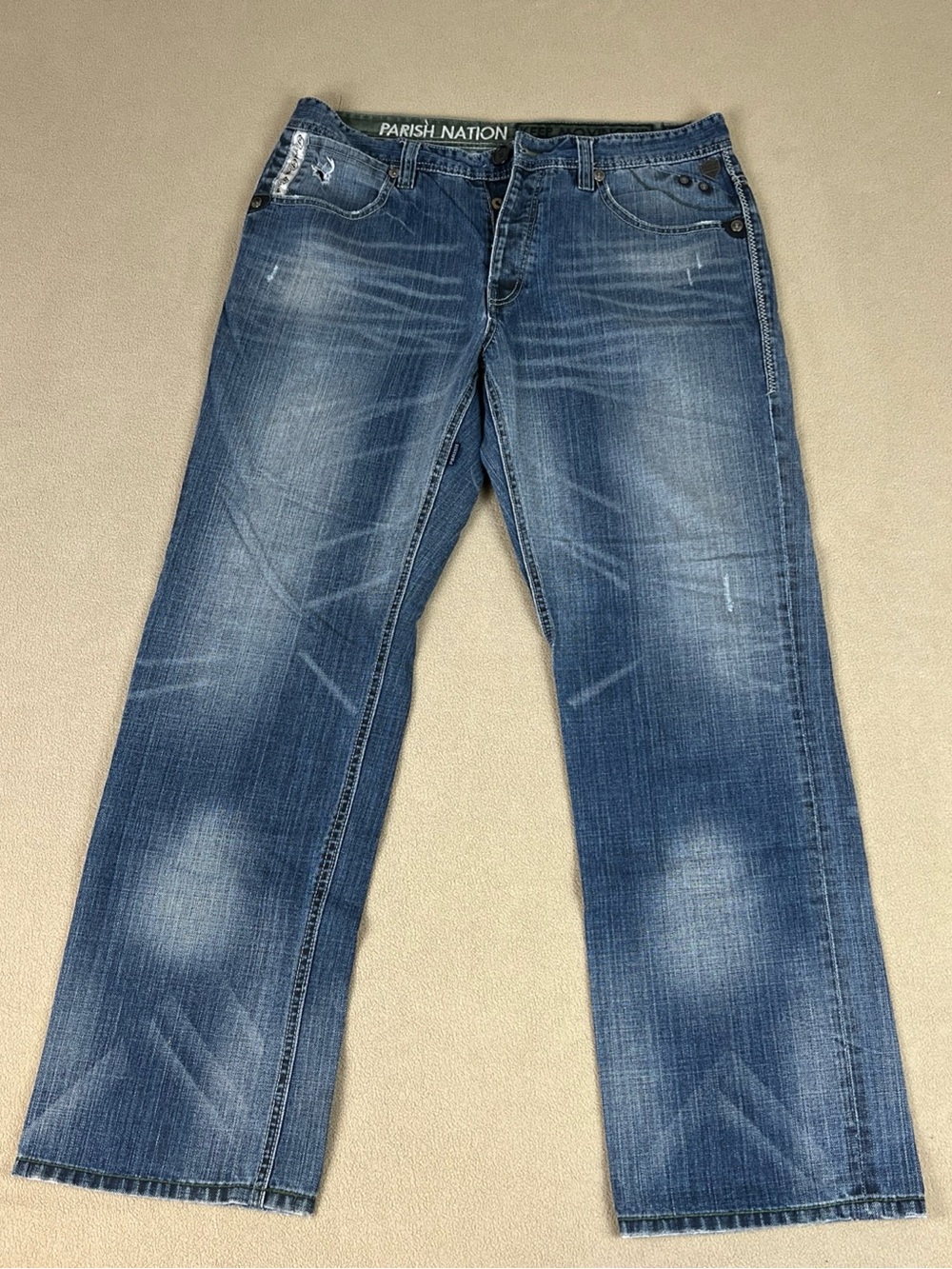 Parish Nation Blue Jeans, 100% Cotton. High & Mighty Rise Up. Men's Sz 36